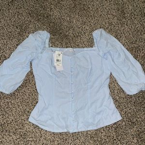 Cute, cropped, blue, buttoned blouse